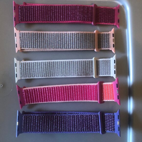 NEW (NWOT) 5-piece Apple Watch woven/velcro bands pink/purple/gray - Picture 2 of 13